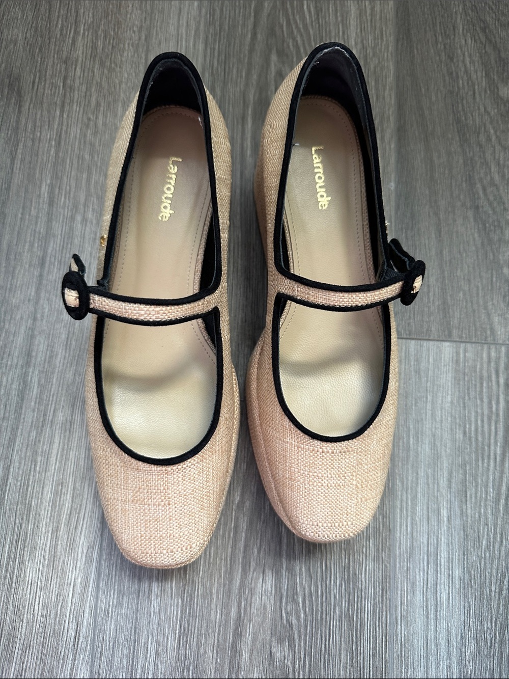 Larroude Beige Platform Mary Jane with Black Trim - Picture 5 of 6